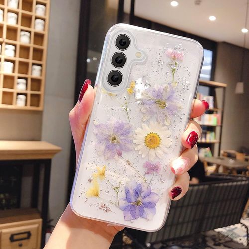 Checarzhn--No1-Housse De Protection Fleur Sèche Coque Pour Samsung Galaxy S24 5g, Mince Tpu Transparent Brillant Étoile Silicone Flash Fleur Antichoc Pour S24 Coque -Bleu Clair