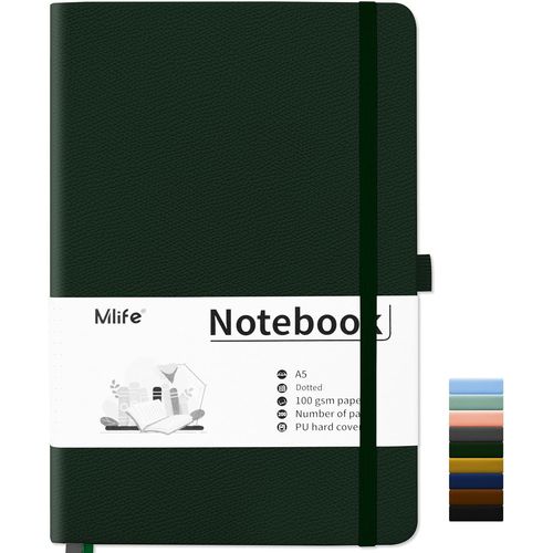 Carnet De Notes Pointillé A5 200 Pages,Pu Hard Cover Notebook Avec Papier Épais De Qualité Supérieure 100 G/M²,Bloc-Notes Pour La Planification, L'agenda Et La Prise De Notes.(Vert