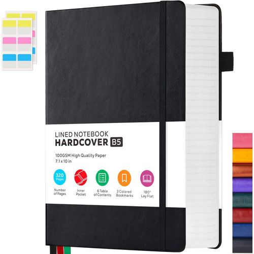 Carnet De Notes Cuir, Cahier Ligné De 320 Pages, B5 (19 X 25,4 Cm), Bullet Journal À Couverture Rigide, Le Bloc Note Peut Être Utilisé Pour Lecture, Voyager, Étudier, Travailler, Noir