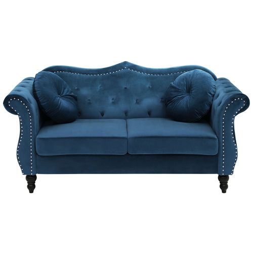 Canapé Chesterfield 2 Places En Velours Bleu Skien