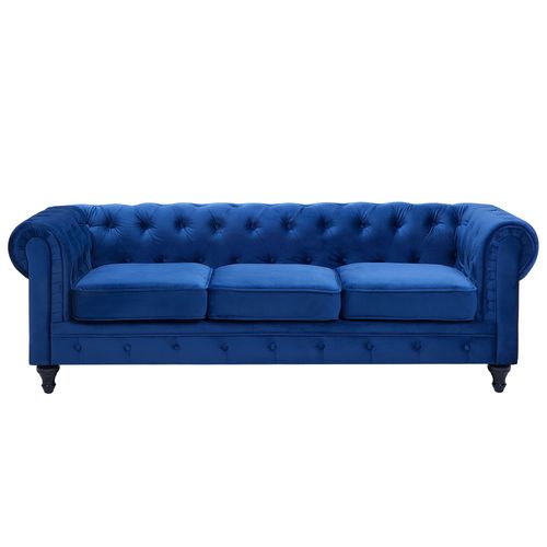 Canapé 3 Places En Velours Bleu Cobalt Chesterfield