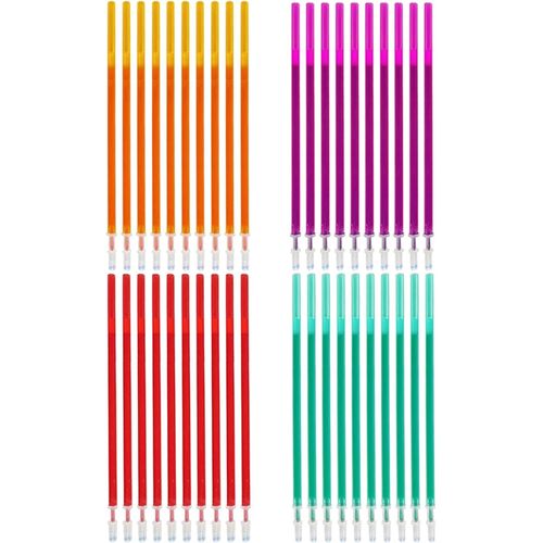 40 Pièces Colorés 0,35mm Stylo Effacables Recharge Stylo Gomme Effacables Stylo Gel Bille Recharge Aux Ecoles Bureaux Tailleurs (Rouge, Orange, Vert, Violet)