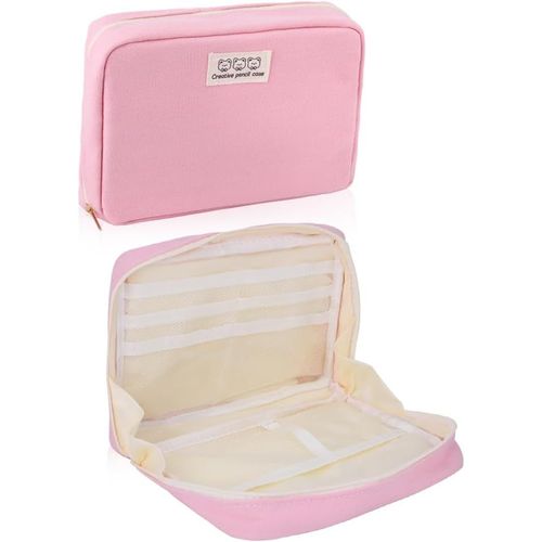 Trousse Scolaire Pencil Case Ecole Etui à CrayonsGrande Capacité Sac à Maquillage pour adultesadolescents Pochette Organisateur de Stylo (Rose)