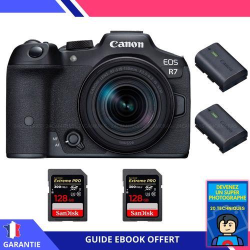 Canon EOS R7 + RF-S 18-150mm STM + 2 SanDisk 128GB Extreme PRO UHS-II SDXC 300 MB/s + 2 Canon LP-E6NH + Ebook 'Devenez Un Super Photographe' - Hybride Canon