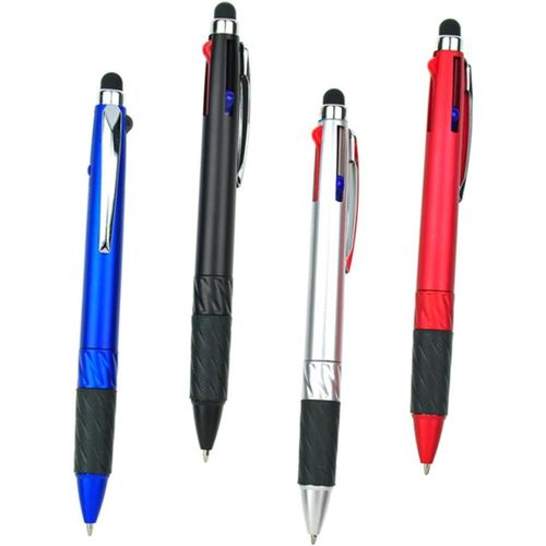 Lot De 4 Stylos À Bille 3 Couleurs Avec Fonction Stylet - Stylos Pratiques De Différentes Couleurs - Idéal Pour Les Notes Et Les Idées Créatives - Avec Feuille De Triche Et Chaîne