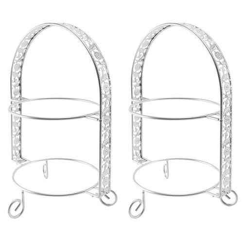 2x Métal Stand De Gâteaux Couche Double En Forme D'arc Golden Fruit Étagère À Dessert Mariage Décoration De Fête D'anniversaire Support À Cupcakes Argent