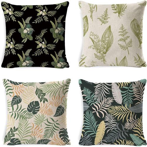 Yiabers Housses De Coussin, Set De 4 - 45x45 Cm, Housses De Coussin En Lin, Housses De Coussin Décoratives Pour Canapé, Bureau, Chambre, Chaises, Jardin