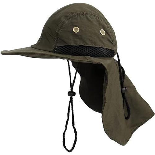 Vert Militaire - Chapeau De Soleil Pour Homme Avec Déflecteur, Adapté À La Pêche Et À La Randonnée.