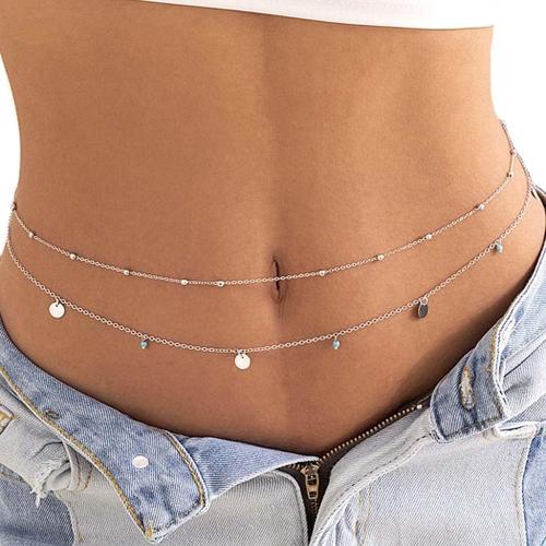 Argent - 1pc Boho Tassel Waist Chain Argent Turquoise Belly Chain Cascading Pearl Waist Chain Bikini Body Jewellery For Women And Girls.