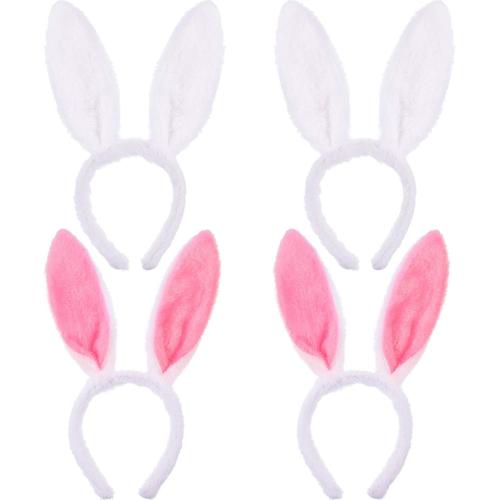 Oreille De Lapin 4 Pièces Serre Tete Lapin Rose Et Blanc Bandeau De Lapin En Peluche Pour Cosplay Fournitures De Fête De Pâques