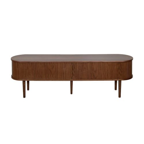 Meuble Tv Vintage Bois Foncé Noyer Avec Rangements 2 Portes Coulissantes L180 Cm Epic