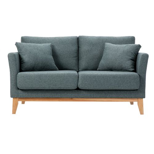 Canapé Scandinave Déhoussable 2 Places En Tissu Effet Velours Vert De Gris Et Bois Clair Oslo