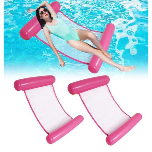 Rose Rouge 2pcs Flottantes Hamac Gonflable Piscine, Flotteur Hamac De Natation Radeau Flottant De Siège Lit De Hamac Tapis De Chaise Longue Avec Pompe À Air Pour Plage, Partie, Vacances 120 * 75 Cm