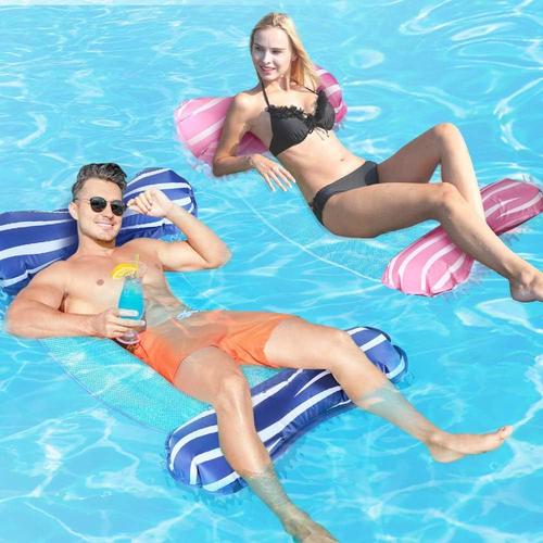 Hamac Gonflable Piscine, 4 En 1 Bouée Matelas Gonflable Chaise De Lit Flottant Pour Adultes Jacuzzi Piscine Plage Summer Fun, Rose & Bleu