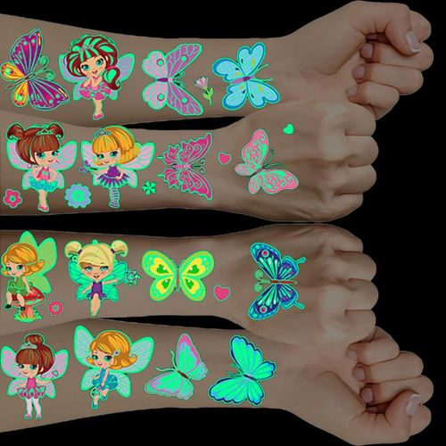 Fée Tatouage Enfant Fille, 10 Feuilles Lumineux Enfants Tatouages Fée Papillon, Tatoo Enfant Fille, Cadeau Anniversaire Enfants Invites pour Party Favors Anniversaire Décoration