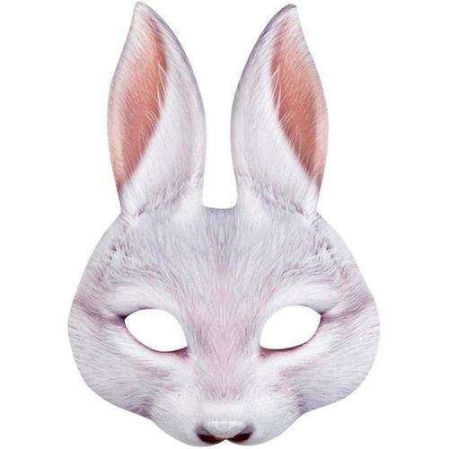 Demi-masque lapin impression réaliste masque avec élastique pour carnaval ou fête à thème accessoires pour costumes d'animaux déguisements de carnaval