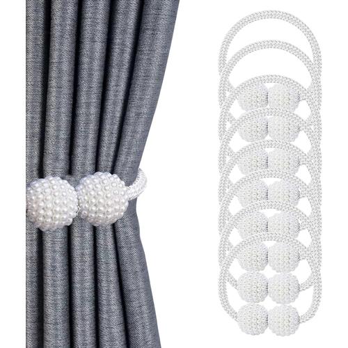 Lot De 8 Embrasse Pour Rideaux Embrasse Rideau Aimantee Embrasse Rideau Avec Corde Et Boule Magnétique Pour Décoration De Maison Bureau Hôtel(Blanc)