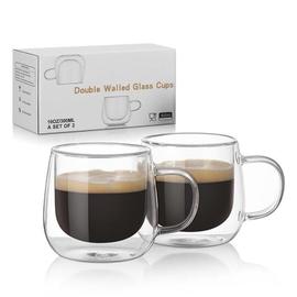 Tasses à café 150ml / 250ml Double couche en verre transparent durable  résistant à la chaleur avec cuillère