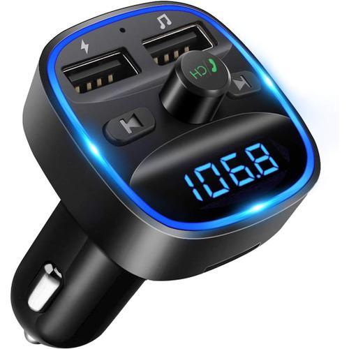 Transmetteur FM Bluetooth, Bluetooth Lecteur MP3 Adaptateur Radio sans Fil Kit Émetteur FM Voiture Chargeur, Appel Mains Libres, 2 USB Port 5V/2.4A1A, Support Carte SD/Clé USB