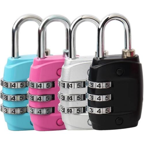 Lot De 4 Cadenas Code De 3 Chiffres, Petit Cadenas Valise Avion Cadenas Casier College Métal Cadenas A Code Pour Casier Exterieur Gym (4 Couleurs)