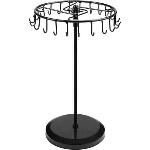 Porte Bijoux Rotatif en Métal Noir (23 Crochets) - H34,8 x l20,5 cm - Tour de Presentoir Bijoux - Porte Collier, Bracelets, Bagues et Boucles d?Oreilles