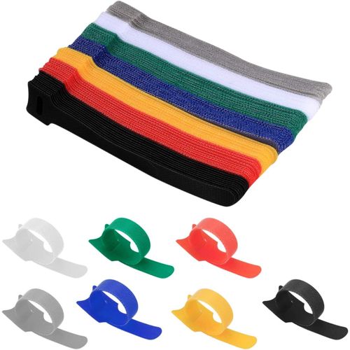 12*200mm 70 Pièces Sangle Câble Réutilisables, Attaches De Câble Nylon, Serre Câbles Electriques Avec Crochet Et Boucle, Organisateur Clips De Câble, Gestion Câbles Pour Maison, Bureau - 7 Couleurs