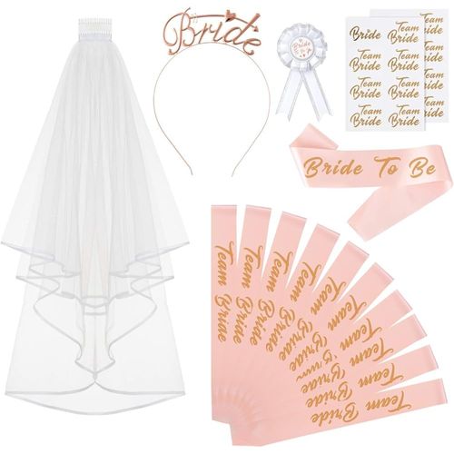 15 Pcs Voile De Mariée Bride To Be Enterrement De Vie De Jeune Fille Echarpe Déguisement Enterrement De Vie De Jeune Fille Accessoires De Fête De Nuit Mariage