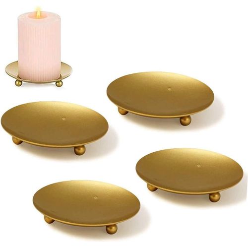 Chandelier Doré, 4 Pcs Candle Plate Métal Candélabre Décoratif Support de Bougie Chandelier pour Décoration Mariage Maison Noël Cadeau d'anniversaire Dîner Aux Chandelles. (10x1cm)