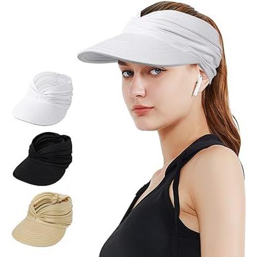 Blanc Visiere Casquette Femme,De Soleil À Large Bord Extérieur,Chapeau De Plage De Protection Solaire Upf50+ Pliable Et À Séchage Rapide,Peut Être Utilisé Pour La Plage,Le Golf,La Course À Pied