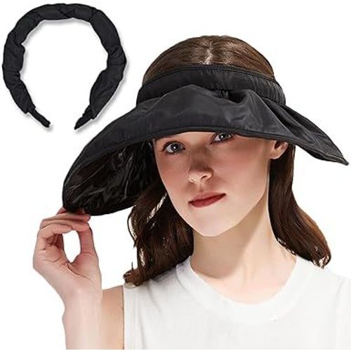 Noir Crème Visière Femme, Anti Uv Casquette Visière, Visiere Casquette, Large Bord Chapeau De Plage, Casquette De Protection Solaire, Upf50+, Pour Plein Air Loisirs, Plage Voyage, Running