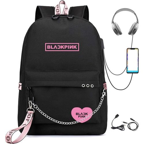 Kpop Backpack Lisa Rose JISOO Jennie Shouler Bag Messenger Bag Fashion USB Charging Backpack Travel Business Backpack (black 2)