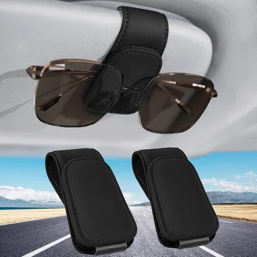 Porte Lunettes Pour Voiture, Lot De 2 Support Lunettes Pour Voiture Universel Magnétique Cuir Porte Lunette Soleil Voiture De Visière (Noir)