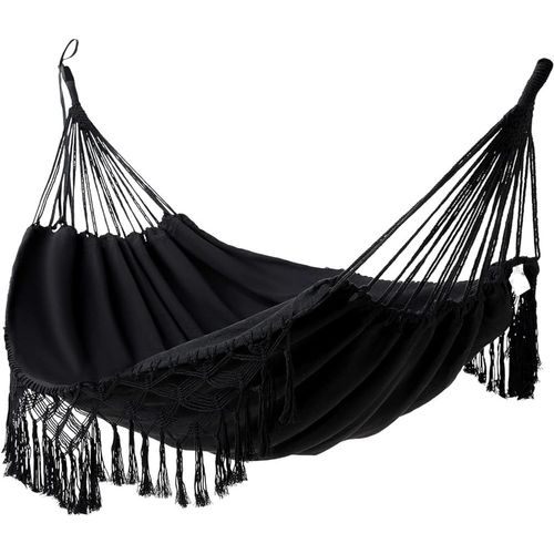 200*150cm Noir Hamac D'extérieur Double Coton Hamac Brésilien De Jardin Convient Pour 2 Adultes Ideale Per Patio, Portico, Viaggi, Campeggio, Giardino