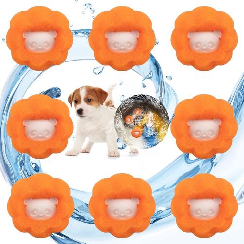 8 pcs Anti Poil Machine à Laver, Réutilisable Boule Anti Poil, Boule Poils Animaux Machine a Laver, Boule de Lavage, Enleve Poil Animaux pour Vêtements Et La Literie(orange)