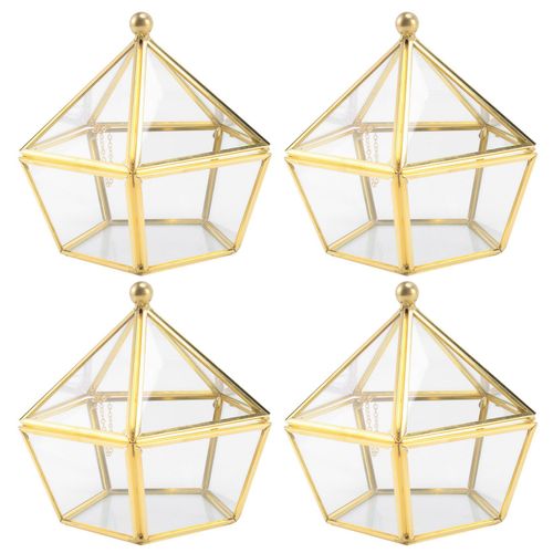 4X Boîte À Bagues En Verre Étui À de Mariage Couverture En Verre de Fleur Immortelle