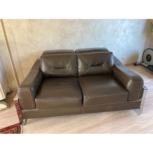 Canape Cuir Italien Marron 2 Places