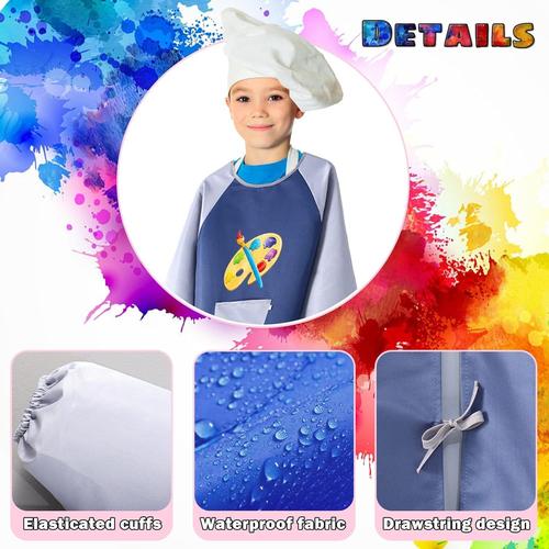 Blouse Peinture Enfant Imperméable Tablier de Peinture 3-7 Ans Tablier  Manches Longues Enfant avec 3