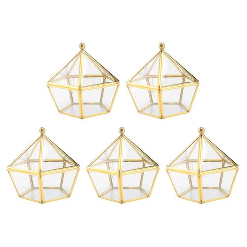 5X BoîTe À Bagues en Verre Étui À de Mariage Couverture en Verre de Fleur Immortelle CréAtif Décoration de L'Intérieur