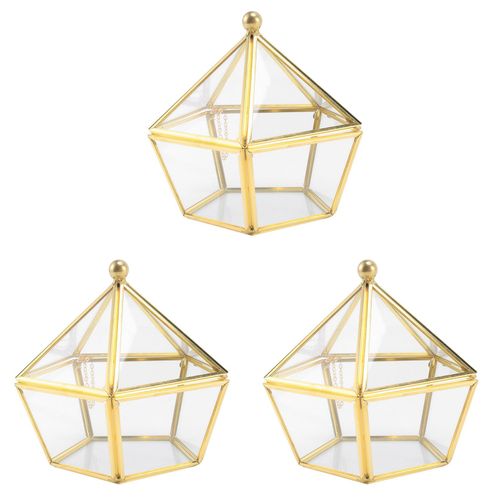 3X Boîte À Bagues En Verre Étui À de Mariage Couverture En Verre de Fleur Immortelle Créatif Décoration de L'Intérieur