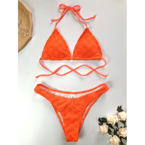 Orange Bikini Licou Triangle String Maillot De Bain Push Up En Relief Extrême Dos Nu Maillots De Bain Femmes Tenue De Plage Maillot De Bain Biquini