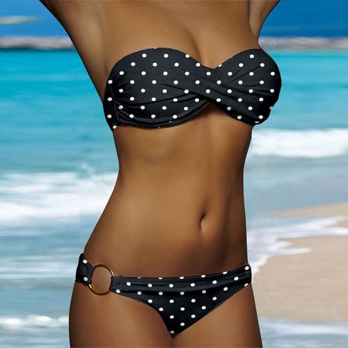 Maillot De Bain Deux Pièces Imprimé À Pois Pour Femmes,Soutien-Gorge Push Up,Bandeau,Taille Basse,Ensemble Séparé,Croisé,Plage