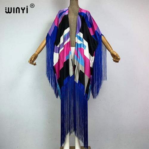 Winyi-Cache-Maillot Kimono À Imprimé Bohème,Robe Maxi,Cardigan De Vacances,Manches Longues,Glands,Mode Élégante,Sexy,Été
