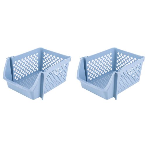 2X Organisateur de Panier de Rangement de Légumes et de Fruits de Cuisine Empilable pour Collations Alimentaires Articles de Toilette Bacs de Rangement en Plastique Bleu
