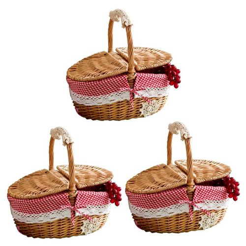 3X Panier en Osier Fabriqué à la Main en Osier Camping Panier de Pique-Nique Panier de Rangement
