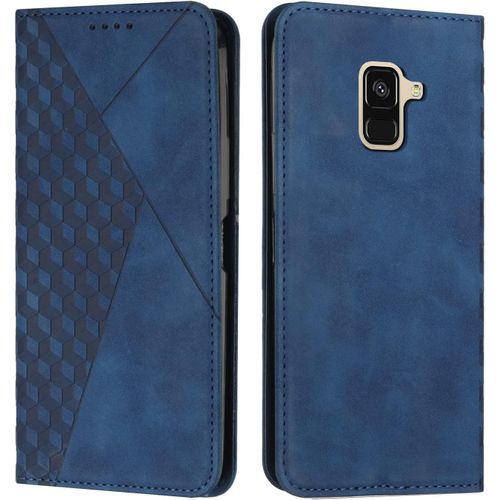 Kal-Coque Pour Samsung Galaxy A5 2018 / A8 2018, Premium Flip Housse Étui Protection Rabat Clapet Portefeuille Phone Cover Magnétique [Porte Cartes] Antichoc Béquille Cover (Bleu)
