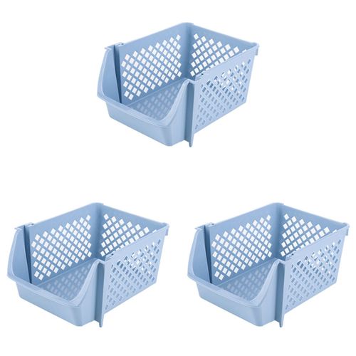 3X Organisateur de Panier de Rangement de Légumes et de Fruits de Cuisine Empilable Bleu