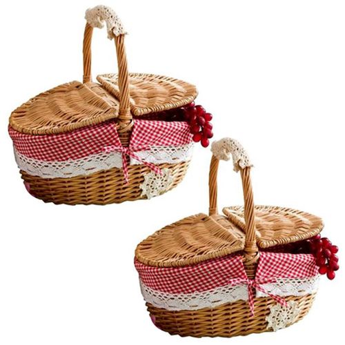 2X Panier En Osier Fabriqué à la Main En Osier Camping Panier de Pique-Nique Panier de Rangement