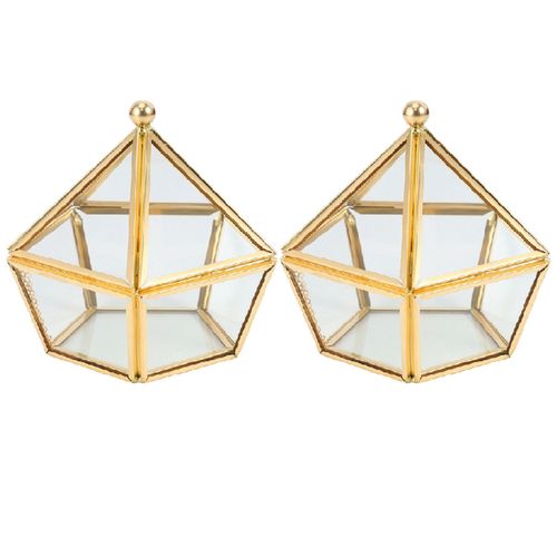 2X Boîte À Bagues En Verre Étui À de Mariage Couverture En Verre de Fleur Immortelle Créatif Décoration de L'Intérieur