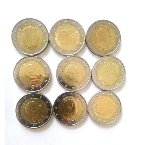 9 Pièces De 2 Euros De Monaco
