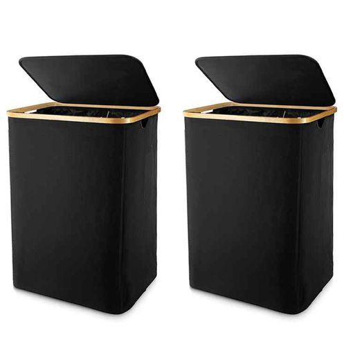 2X Panier à Linge avec Couvercle, Panier à Linge Noir avec Sac à Linge Amovible - Trieur à Linge pour Salle de Bain et Chambre